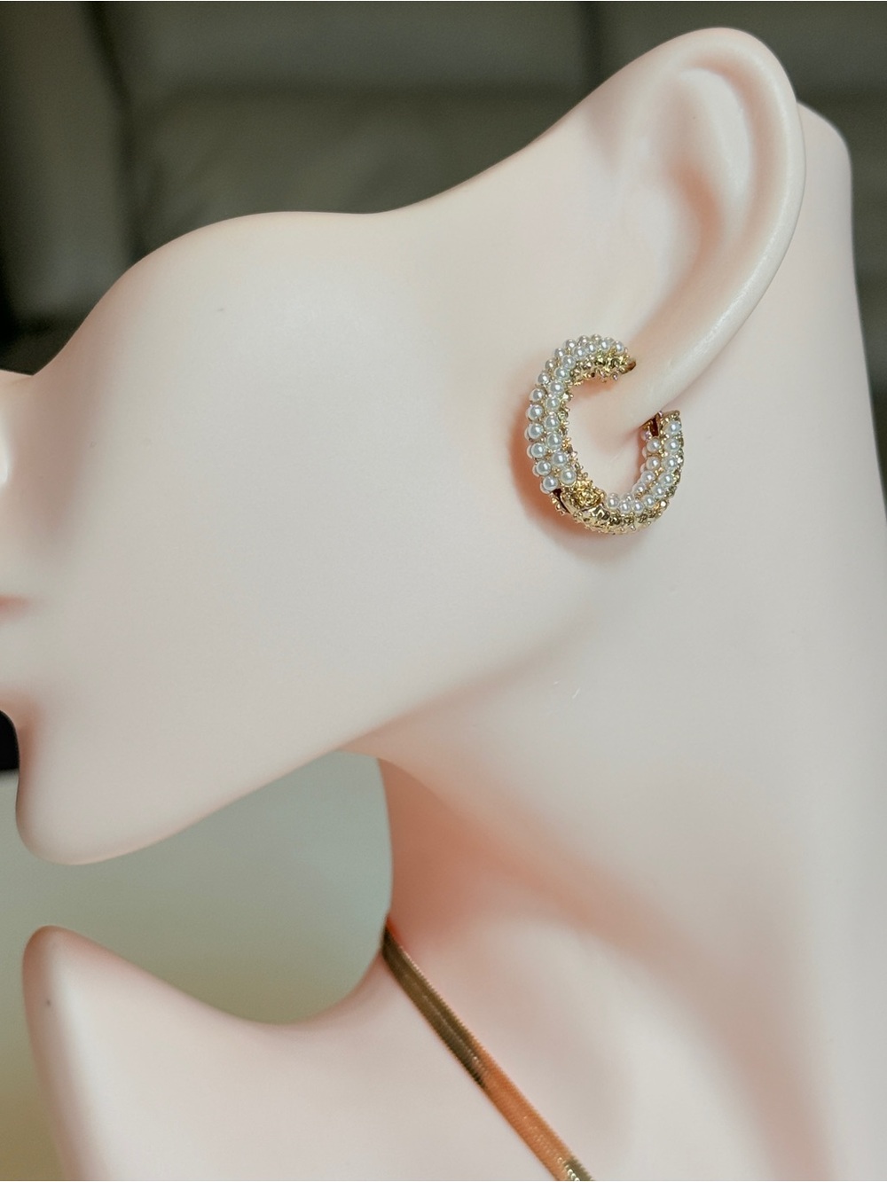 Gold Pearl Pavé Hoop Earrings